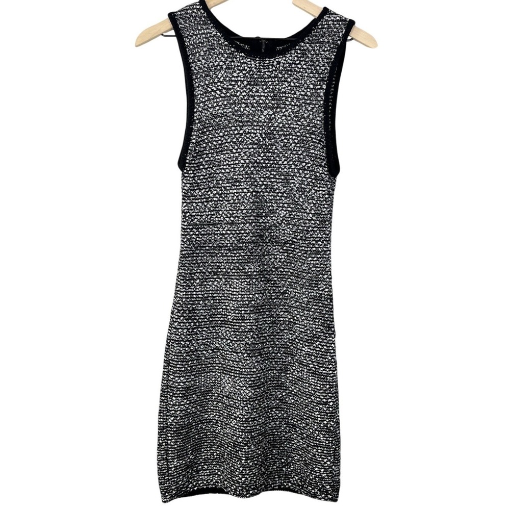 Alice +‎ Olivia Tweed Wool Blend Sheath Dress Black White Sleeveless Midi length